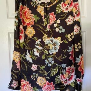Navy blue floral long sleeve blouse